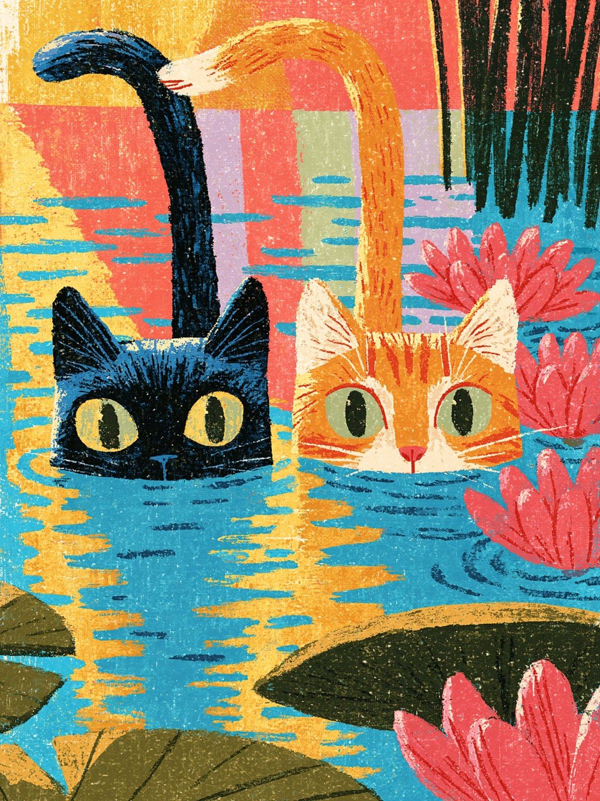 Two cats swimming in water