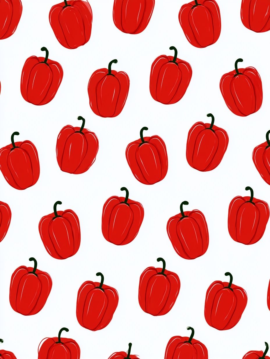Simple red bell peppers arranged on a white background showcasing a minimalist Scandinavian style
