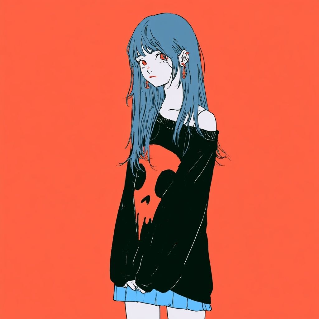 驚きの表情を持つ神秘的な雰囲気の少女キャラクターデザイン、背景はカラフル
