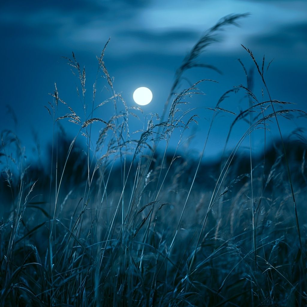 Peaceful nighttime meadow under soft moonlight, perfect for sleep playlist cover