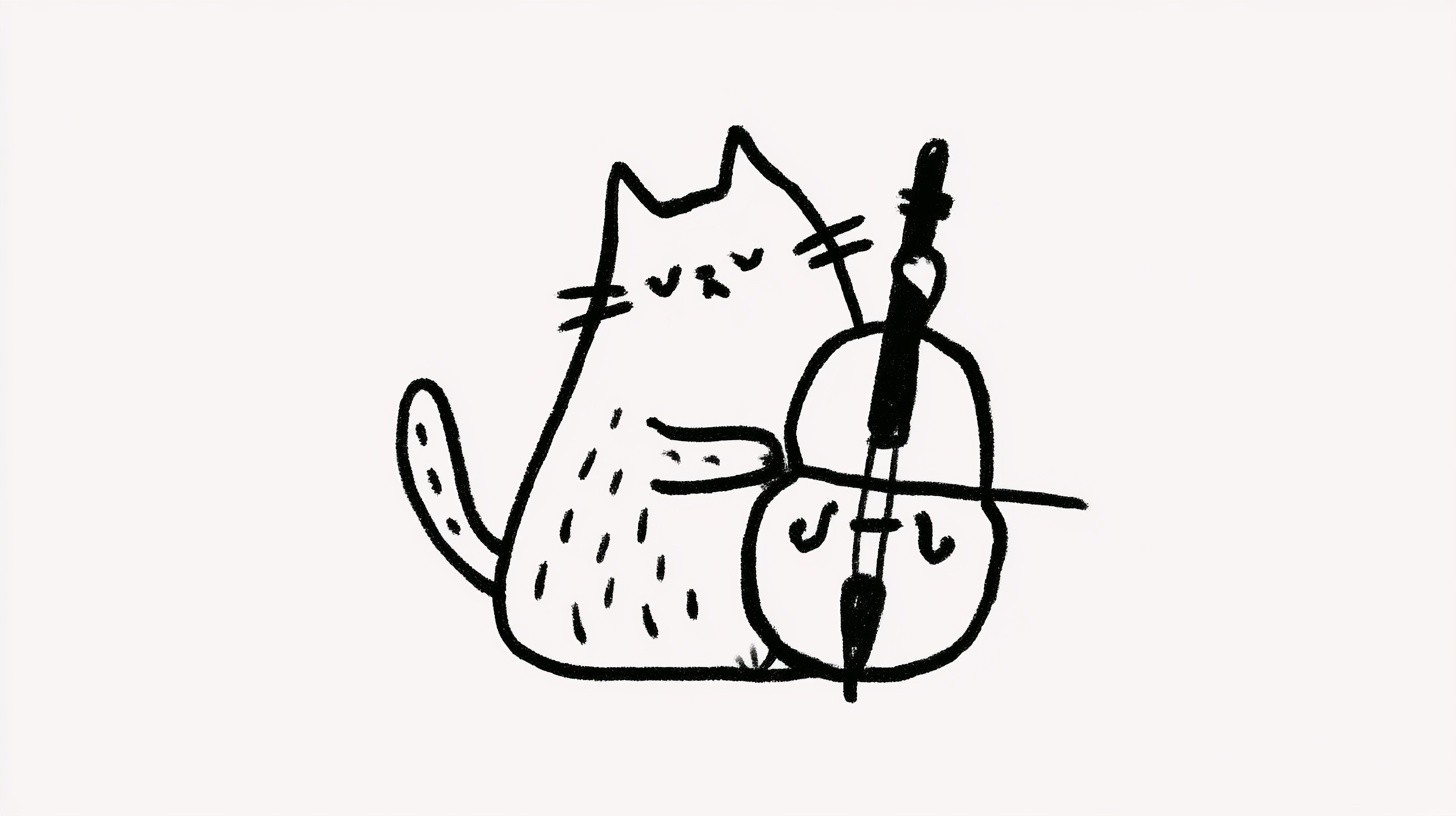 Un gato tocando el violonchelo en el centro de la imagen