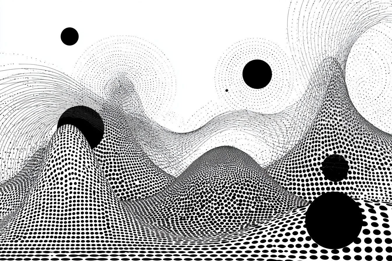 This is a vector graphic featuring biophilic architectural forms and geometric patterns in a balanced bilateral layout