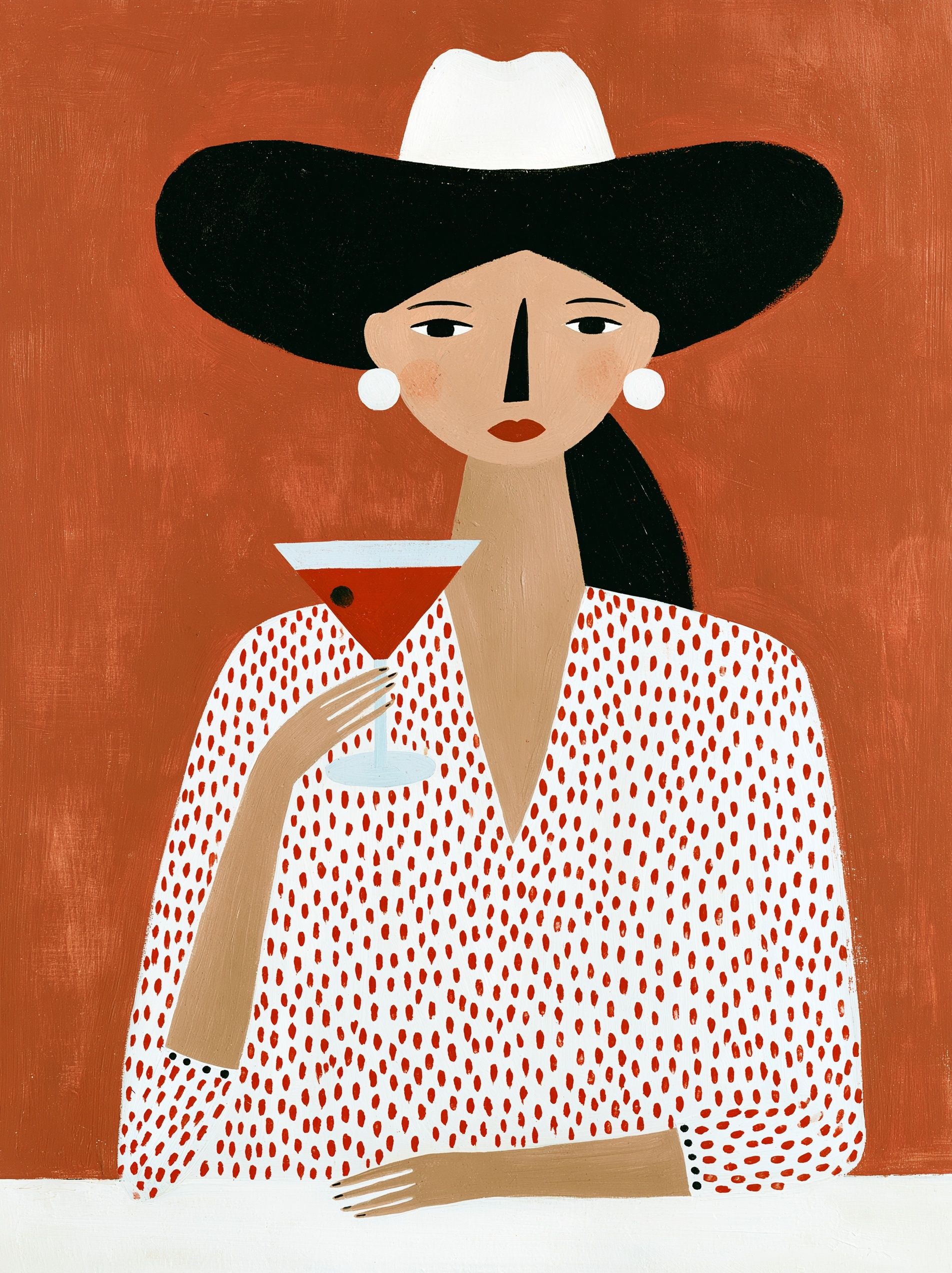 Vaquera bebiendo un martini