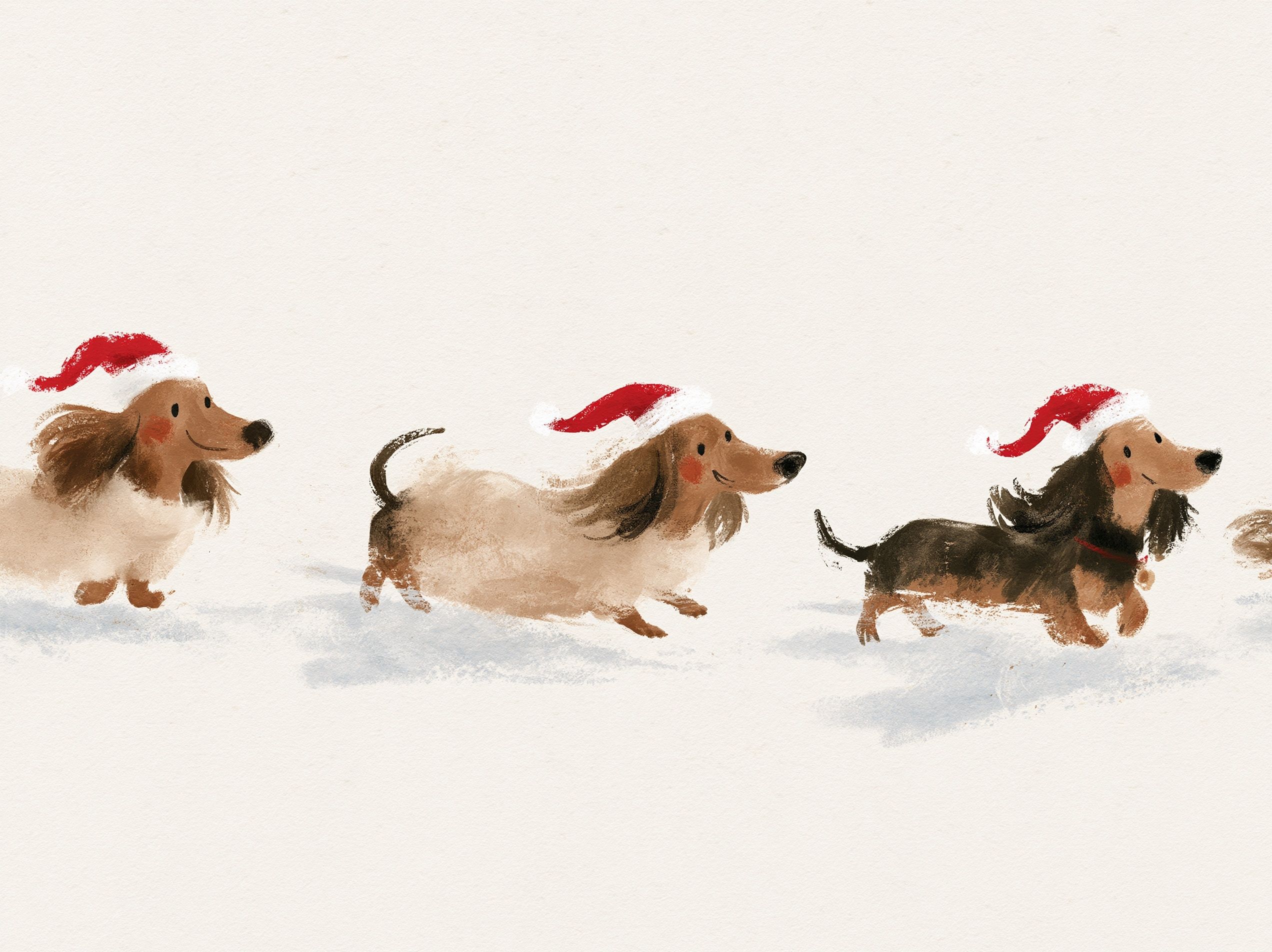 cute illustrated dachshund parade dressed up for Christmas