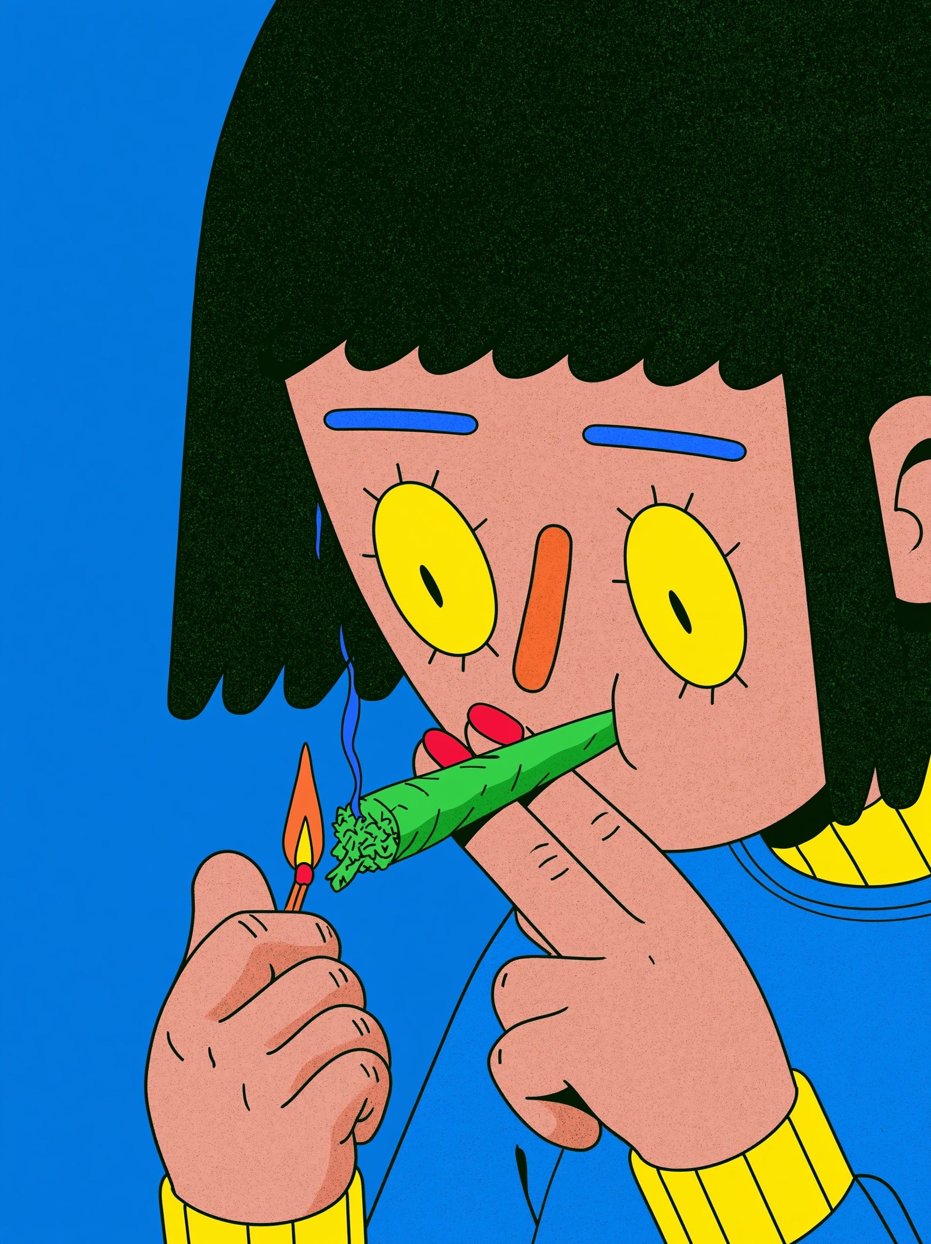 Uma jovem com unhas vermelhas acendendo um cigarro