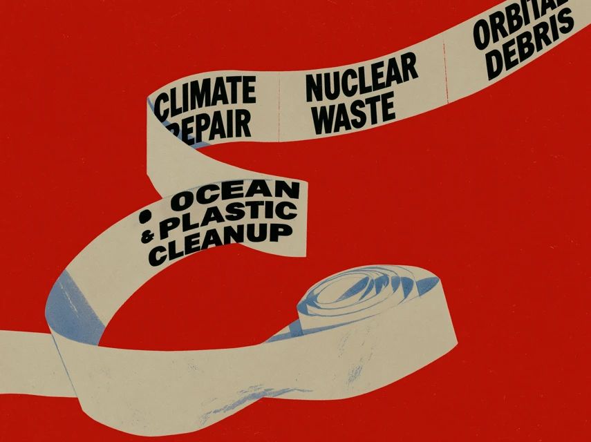 A paper strip printed with four environmental themes