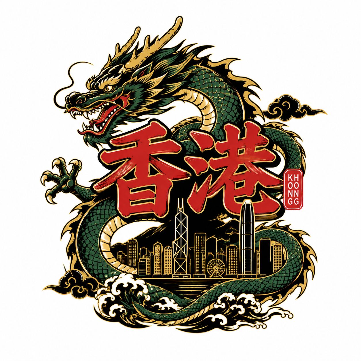 一款白色背景的中国龙图案T恤设计
