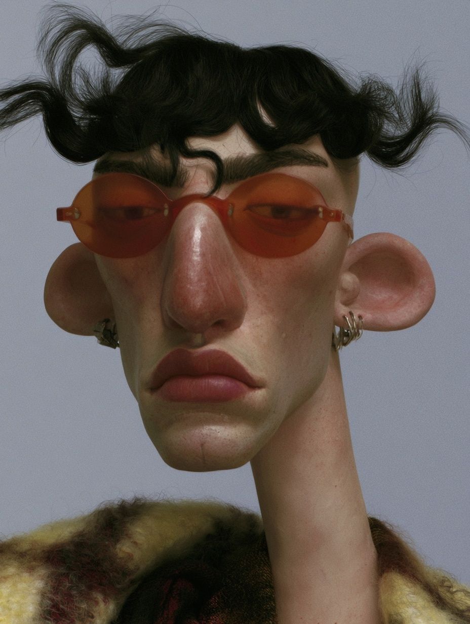 Um retrato de meio corpo retrata um personagem masculino atraente com estilo único