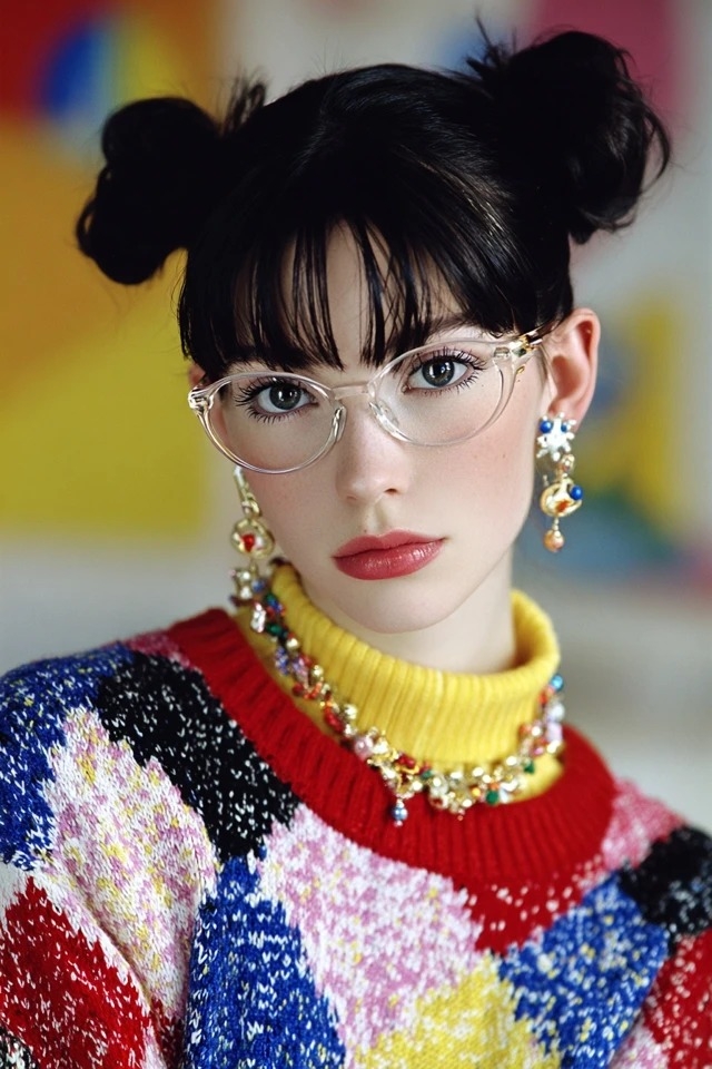 Photographie de mode maximaliste vibrante avec des couleurs riches, adaptée aux magazines de mode