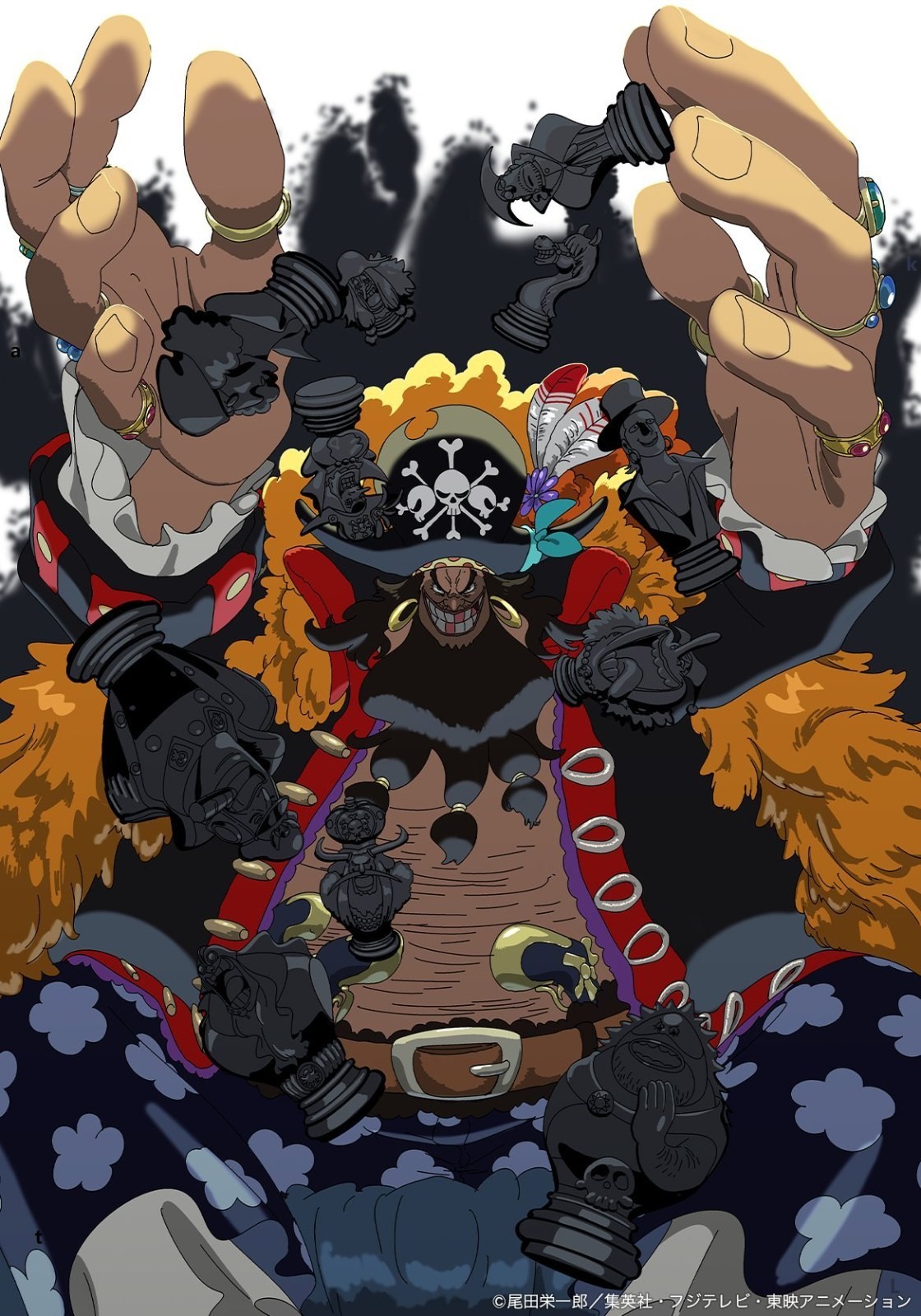A muscular man in a black coat and pirate hat creates a strong visual impact