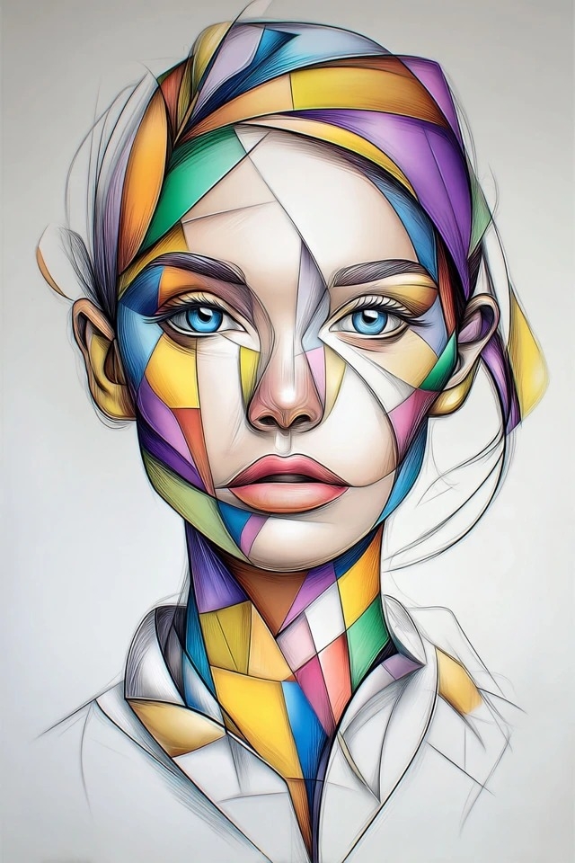 Geometric cubism with stained-glass colors suitable for modern gallery exhibitions and fashion campaigns