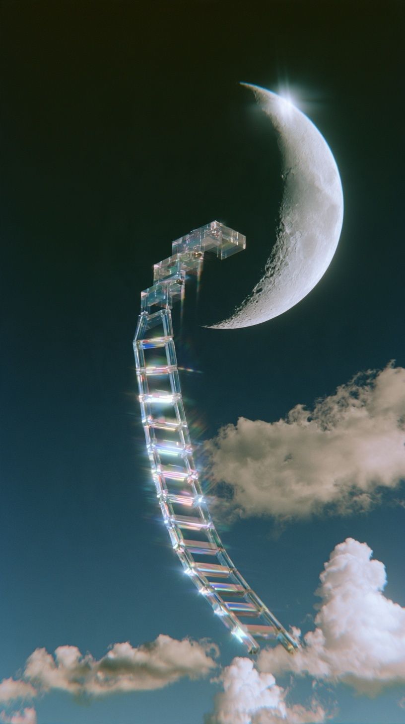 Dreamy aesthetic with a large moon and transparent ladder