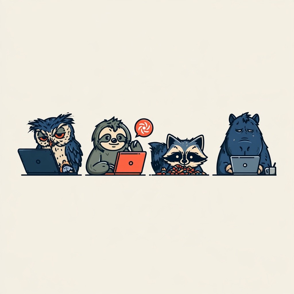 Bannière de boutique en ligne présentant quatre personnages animaux