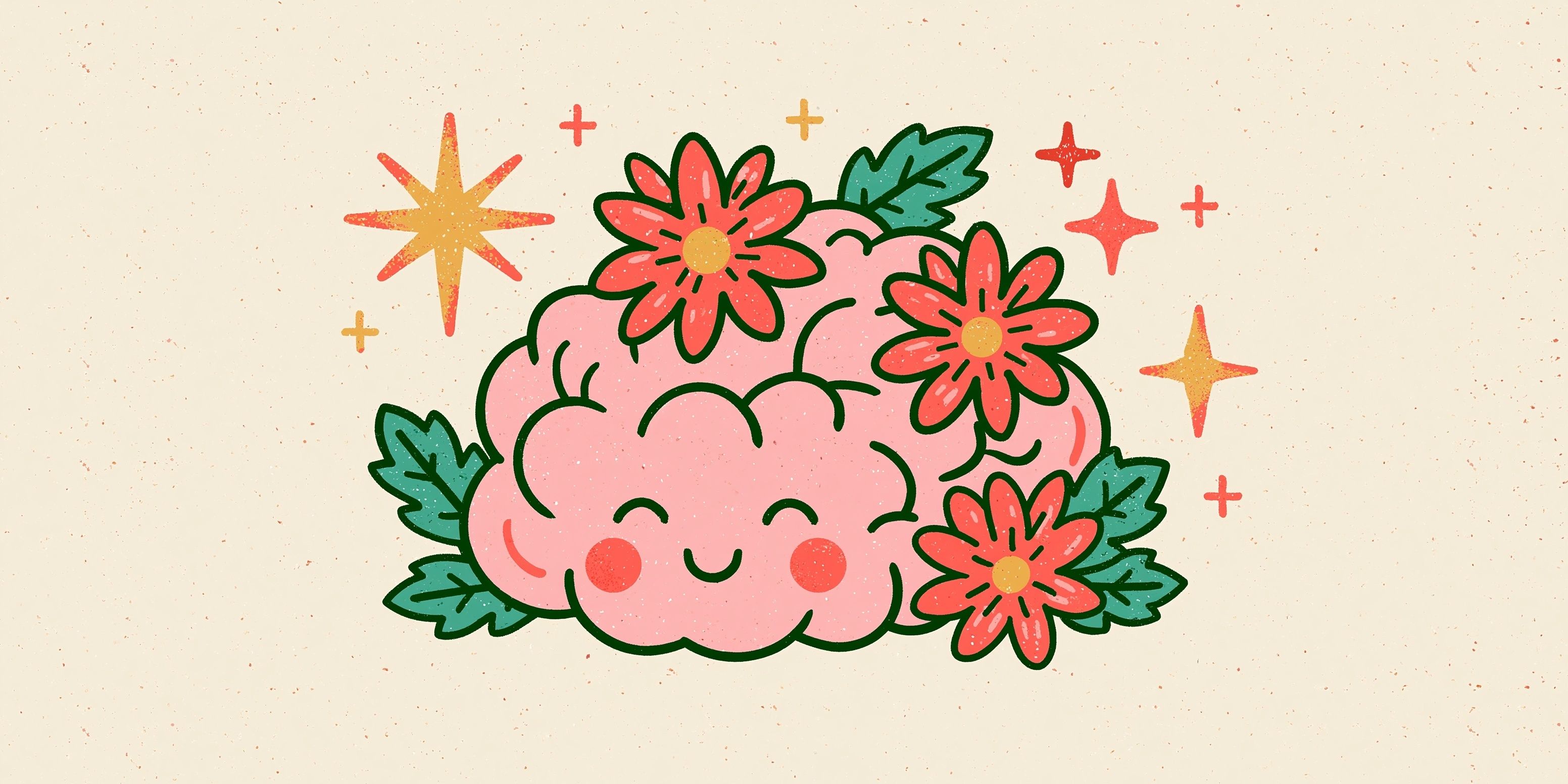 可爱的复古大脑横幅插图