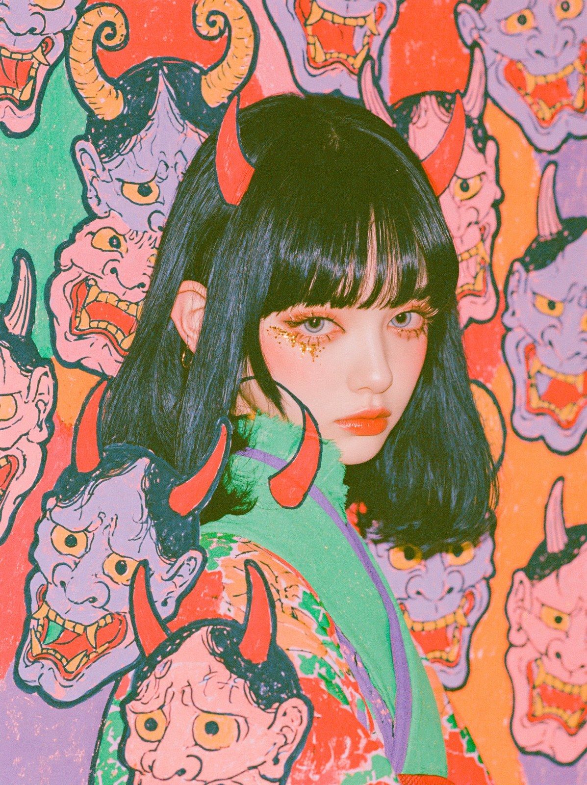 젊은 여성의 복고풍 스타일 이미지