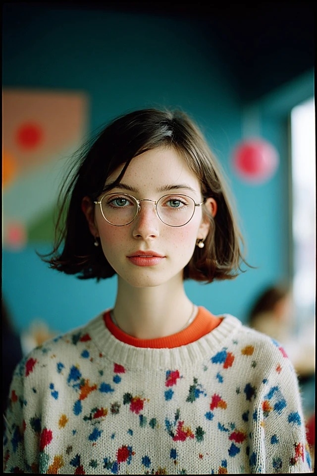 Soft-focus film photography showcases warm-cool contrast with creamy skin tones and saturated teal and coral accents