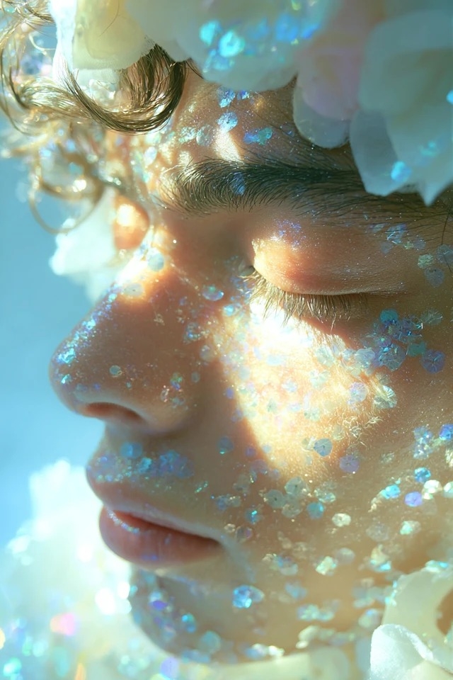 Traumhafte Glitzermaterial, geeignet für Beauty-Editorials und Hautpflegekampagnen