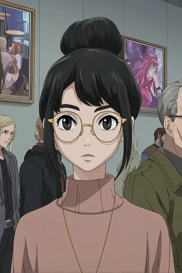 Portrait intérieur anime cel-shading aux tons terreux doux