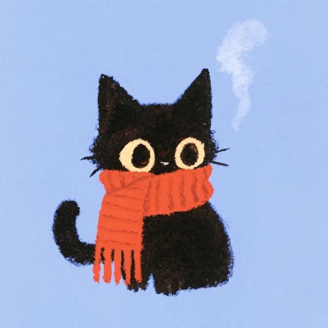 Black cat wearing a scarf illustration