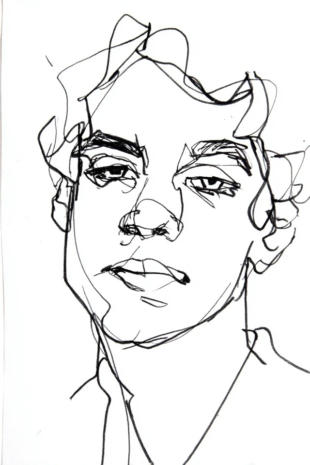 Black ink line art fashion illustration