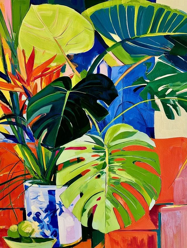 Naturaleza muerta estilo Matisse con texto