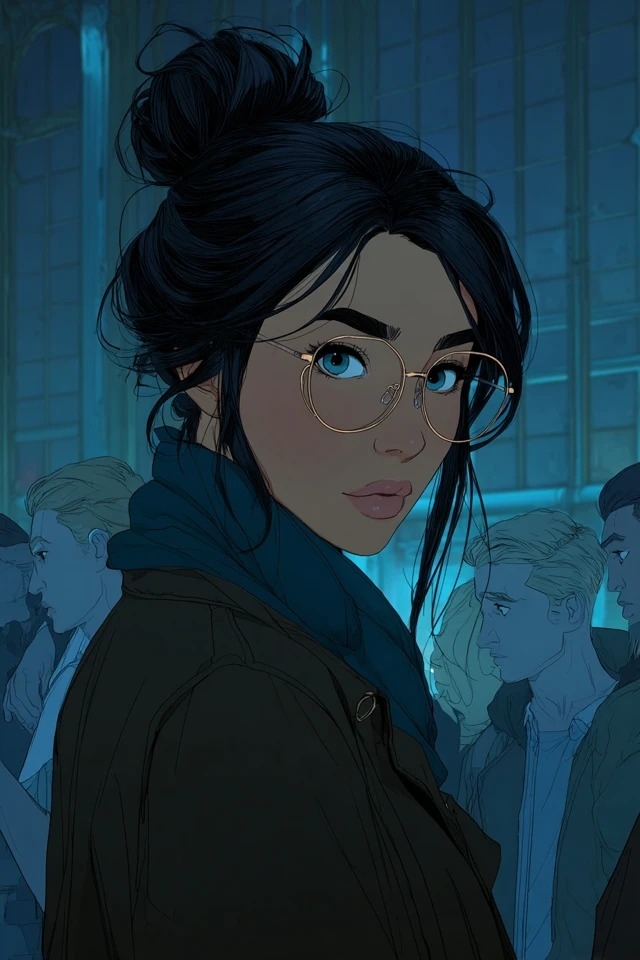 Cinematic digital illustration with strong chiaroscuro, deep teal and amber palette, smooth cel-shaded textures, shallow depth of field, ideal for mystery novel covers