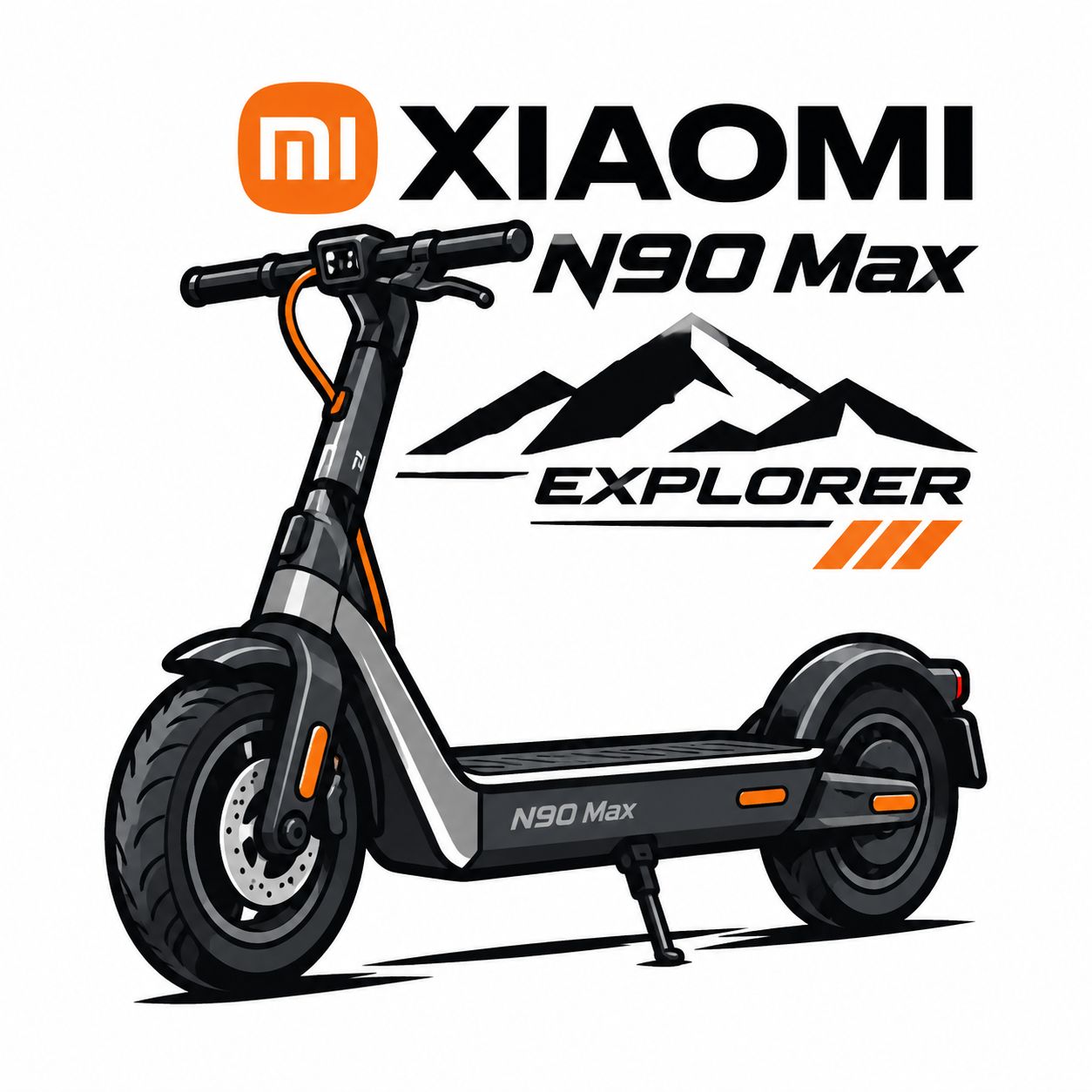小米澎程N90 Max探索版宣传图，简约矢量贴纸风格图案