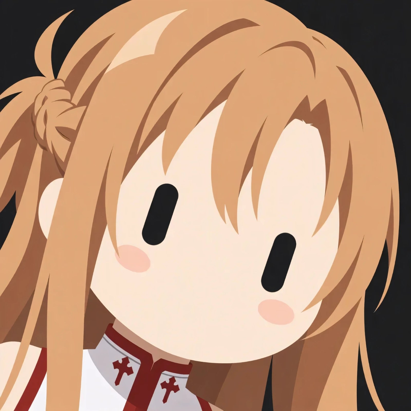 Light brown braided long hair chibi anime woman in white collar with red cross