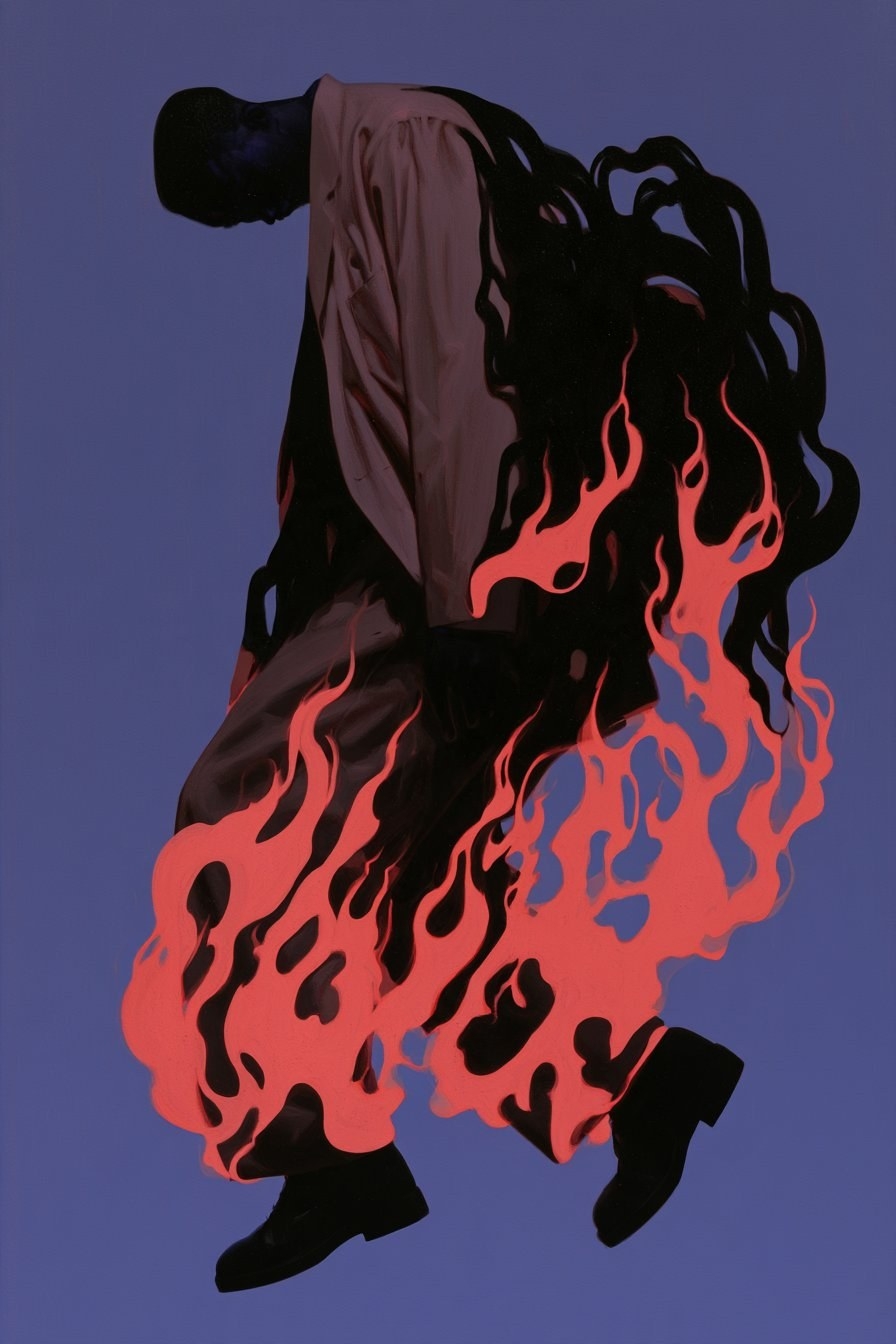 An illustration depicts an inverted silhouette and flame contrast