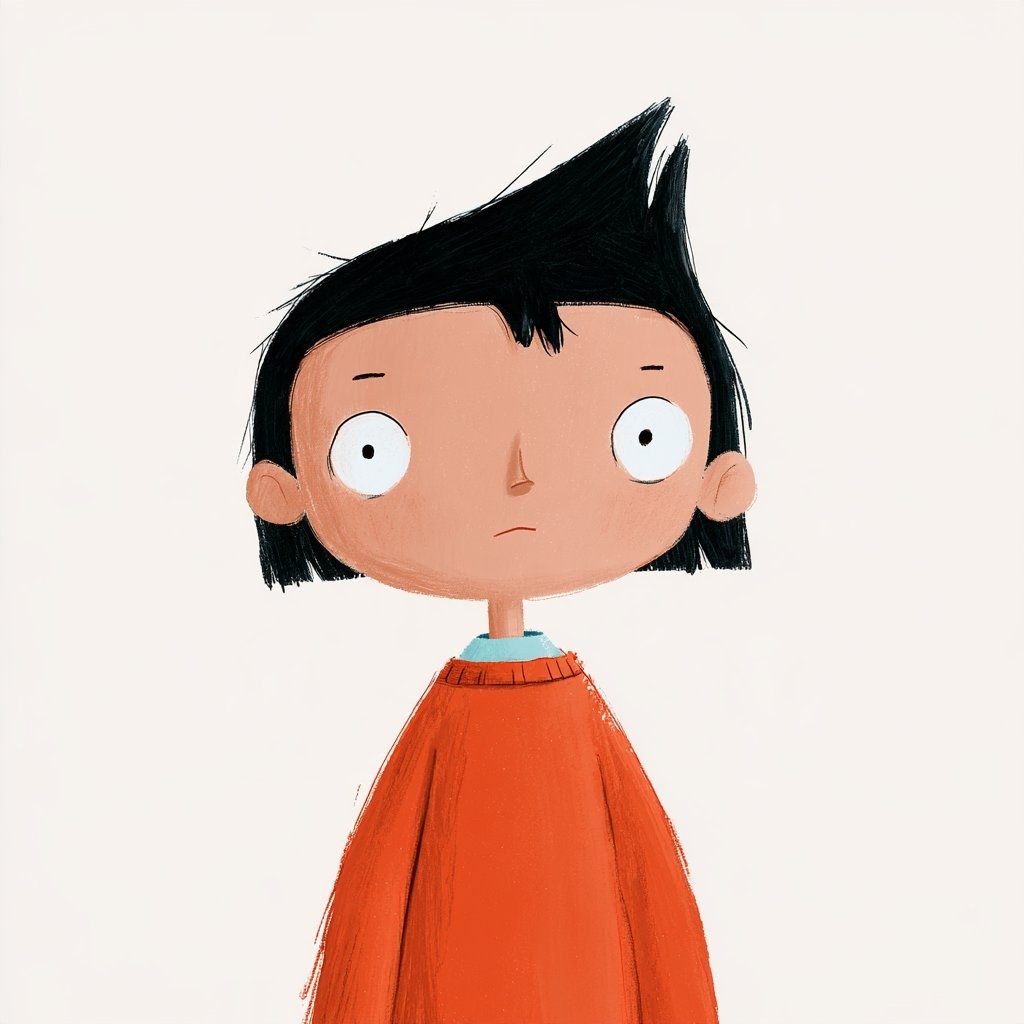 An illustration of a big-headed little boy is depicted